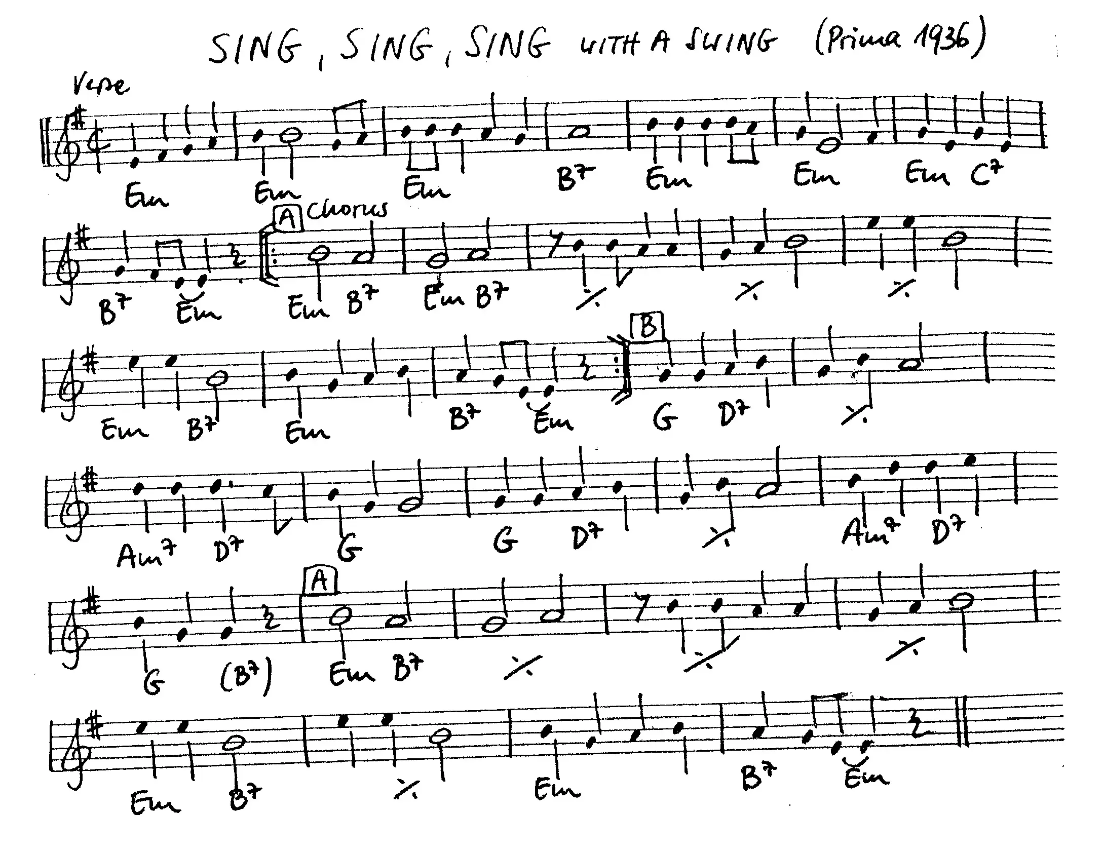 sing sing sing free jazz leadsheet - Courtesy of the Jungle Jazz Band